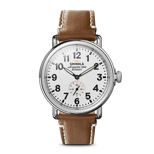 Unisex Runwell Largo Tan Leather Strap Watch, White Dial