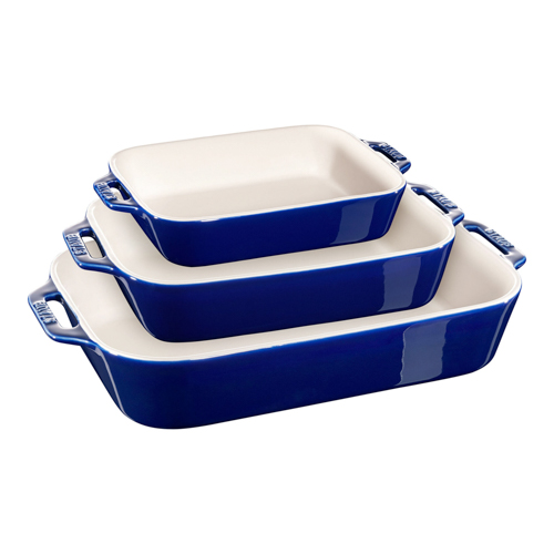 3pc Ceramic Rectangular Baking Dish Set, Dark Blue