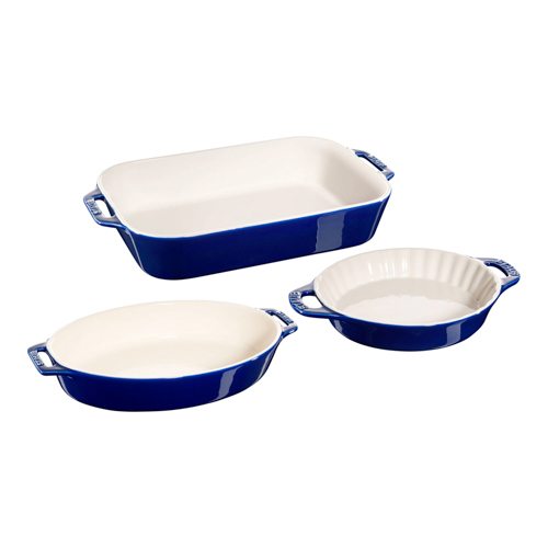 3pc Ceramic Mixed Baking Dish Set, Dark Blue