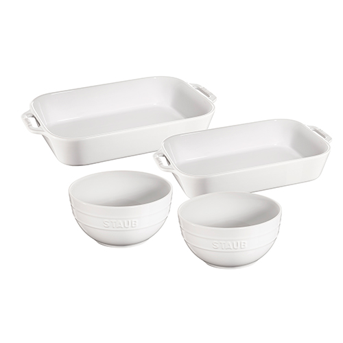 4pc Ceramic Baking & Bowls Set, White