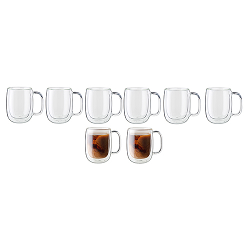 Sorrento 8pc Double Wall Coffee Glass Mug Set