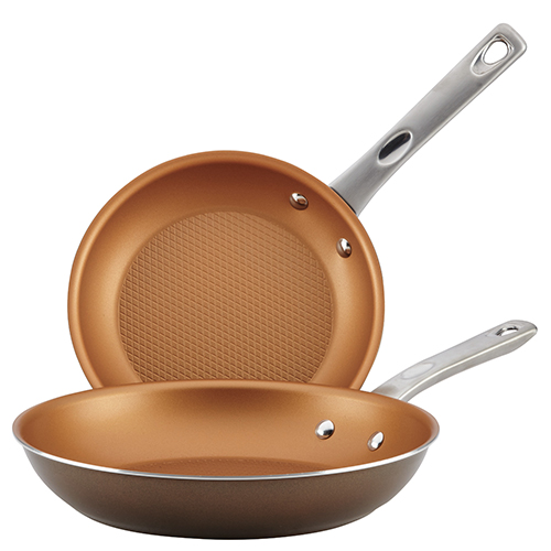 Home Collection Aluminum Twin Pack Skillets, 11.5" & 9.25", Brown Sugar
