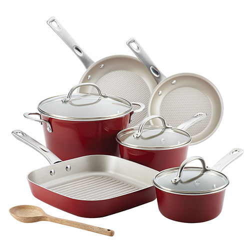10pc Home Collection Porcelain Enamel Nonstick Cookware Set, Sienna Red