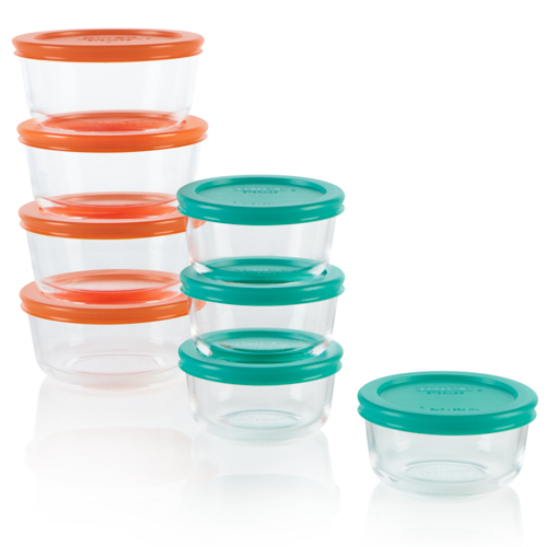 Simply Store 16pc Small Round Glass Food Storage Set, Mixed Colors