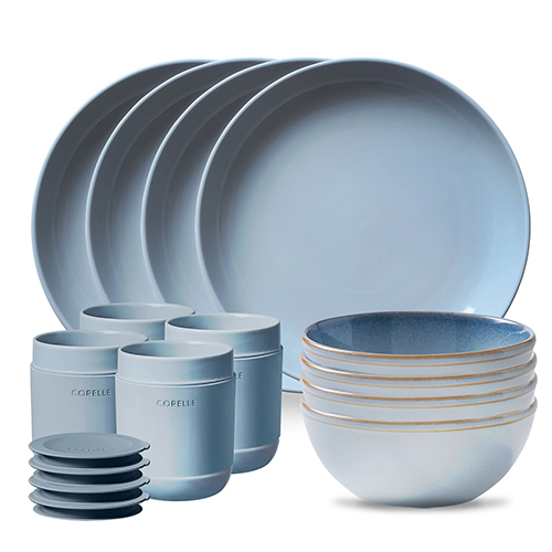 16pc Stoneware Dinnerware Set, Nordic Blue