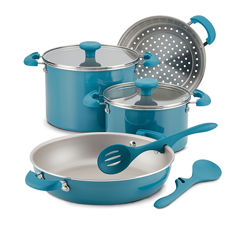 8pc Get Cooking! Stackable Nonstick Cookware Set, Turquoise