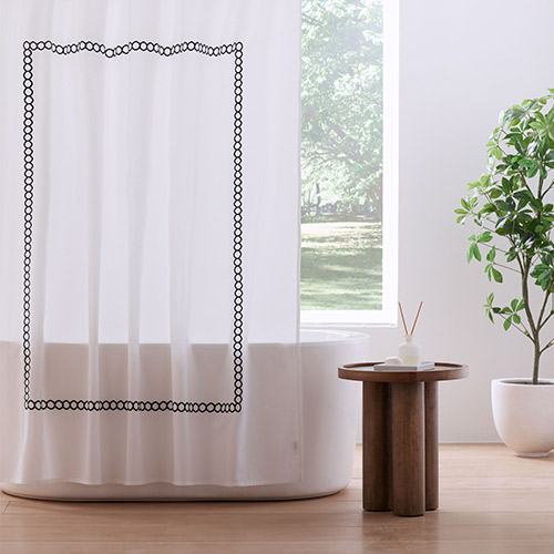 Anti-Allergen Savoy Cotton Shower Curtain, White/Charcoal