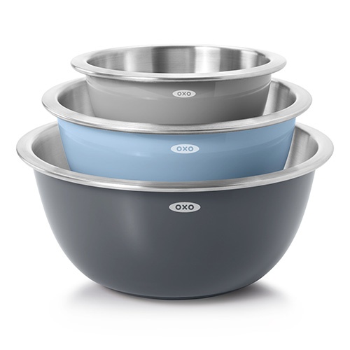 Good Grips 3pc Stainless Steel Mixing Bowl Set, Gray/Blue