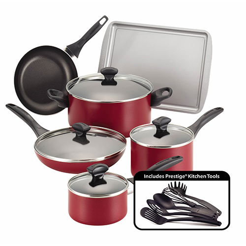 15pc Nonstick Cookware, Red