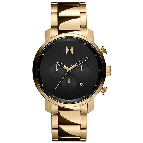 Mens Chrono Gold-Tone Stainless Steel Watch, Black Dial