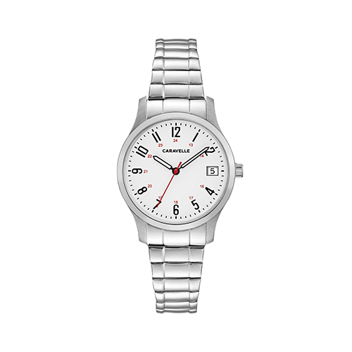 Ladies Silver-Tone Stainless Steel Comfort-Fit Watch, White Dial