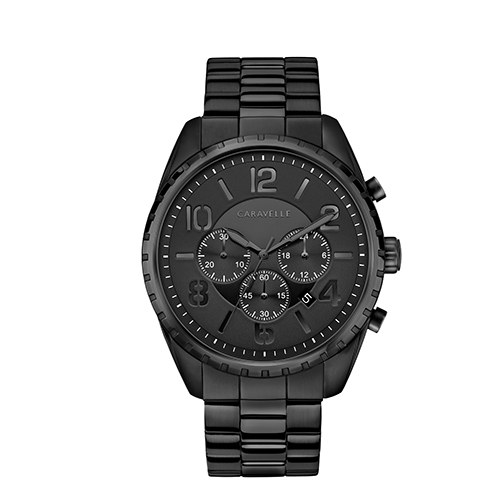 Mens Black Ion-Plated Chronograph Watch, Black Dial