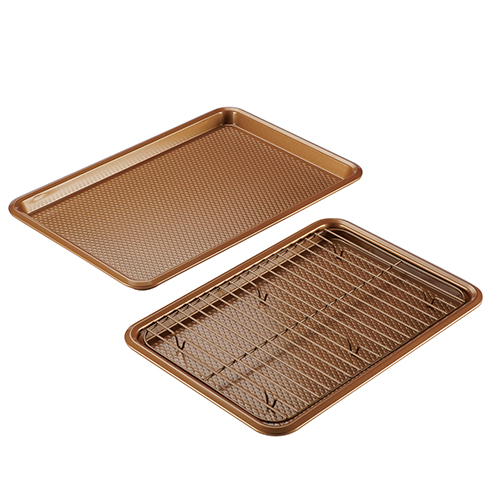 3pc Bakeware Set, Copper - 2 Cookie Pans w/ Cooling Rack