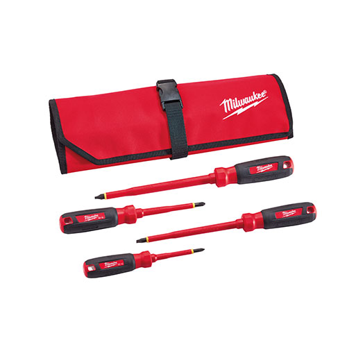 4pc 1000V Insulated Screwdriver Set w/ Roll Punch