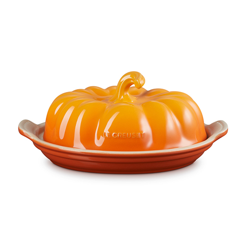 Oval Stoneware Covered Pumpkin Butter Dish, Persimmon