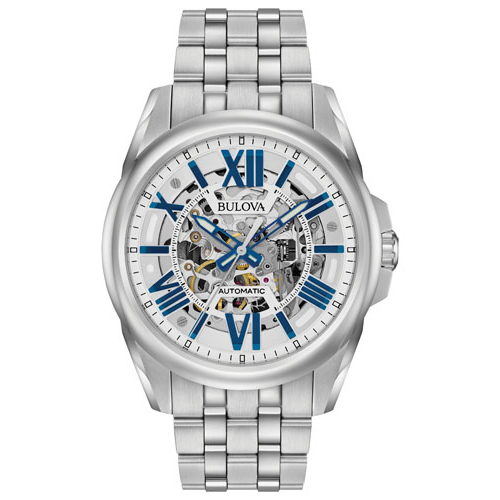 Mens Automatic Silver Stainless Steel Watch, Skeleton Dial