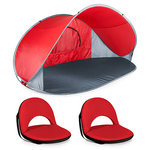 Manta Portable Beach Tent w/ 2 Portable Recliner Seats, Red