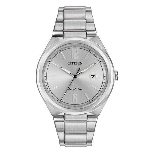 Mens Corporate Exclusive Eco-Drive Silver Stainless Steel Watch, Silver Dial