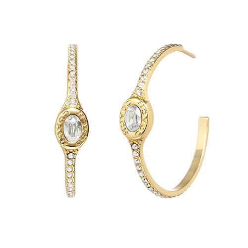 Signature Logo Pave Hoop Earrings, Gold