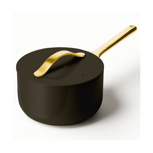 3qt Iconics Nonstick Ceramic Saucepan, Black/Gold