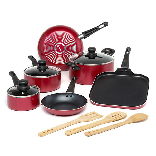 12pc Easy Clean Nonstick Cookware Set, Red