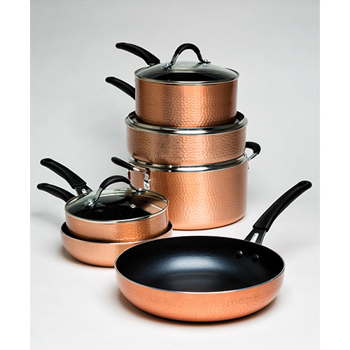 10pc Impressions Nonstick Cookware, Hammered Copper