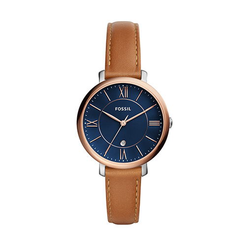 Ladies Jacqueline Brown Leather Stap Watch, Blue Dial