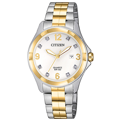 Ladies Dress Crystal Two-Tone Stainless Steel Watch, White Dial