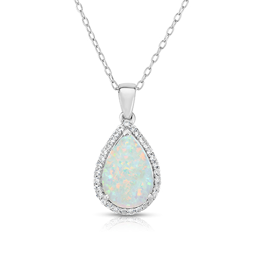Pear Shaped Opal & White Sapphire Necklace