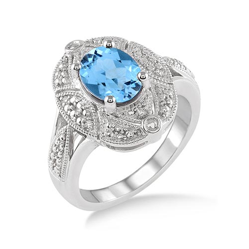 Blue Topaz & Diamond Ring, Size 7