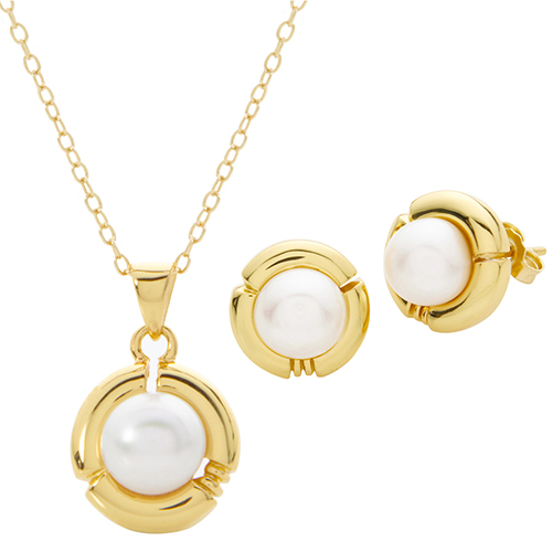 Pearl Earring & Necklace Set w/ Yellow Gold