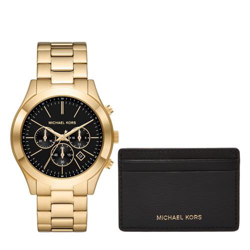 Men's Oversized Slim Runway Gold Chronograph Watch w/ Card Case