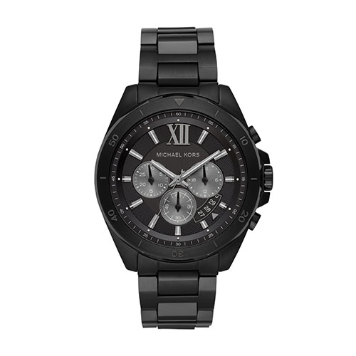 Mens Oversized Brecken Chronograph Black Stainless Steel Watch, Black Dial