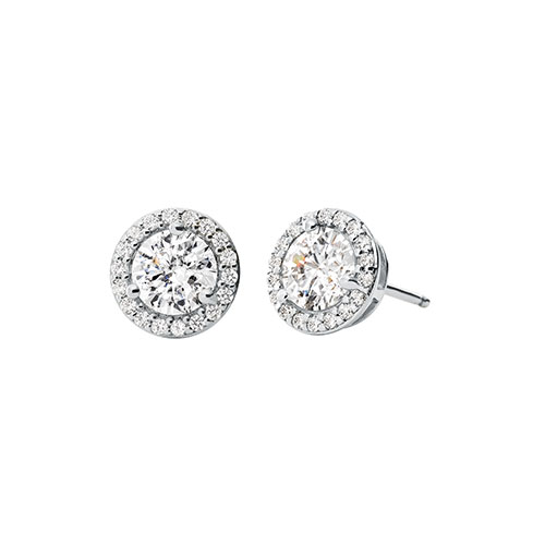 Sterling Silver Pave Round Stud Earrings