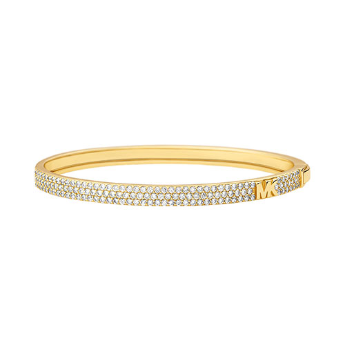 Precious Metal-Plated Sterling Silver Pave Logo Bangle, Gold