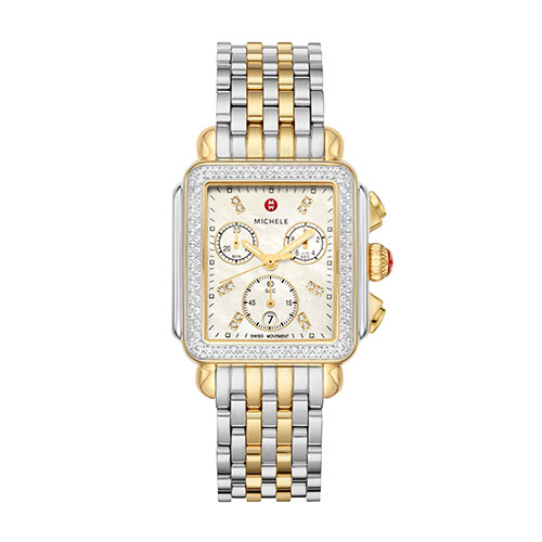 Ladies Deco Silver & Gold-Tone 18k Gold Diamond Watch