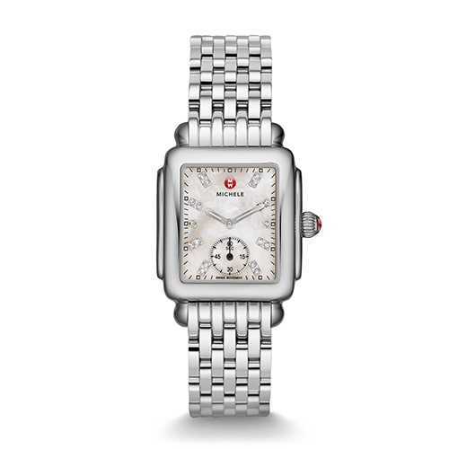 Ladies Deco 16 Silver-Tone Watch, Diamond & Mother of Pearl Dial