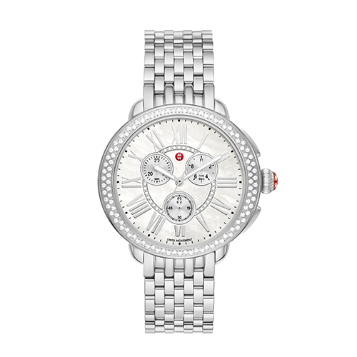 Ladies' Serein Chronograph Silver SS 123 Diamond Watch, White MOP Dial
