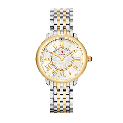 Ladies Serein Mid Two-Tone 46 Diamond Watch, Silver White Dial