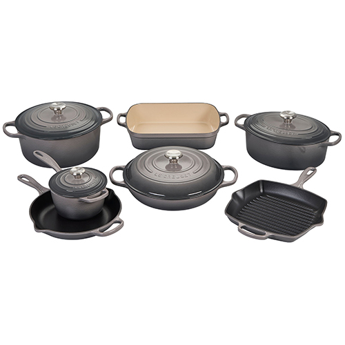 11pc Signature Cast Iron Ultimate Cookware Set, Oyster