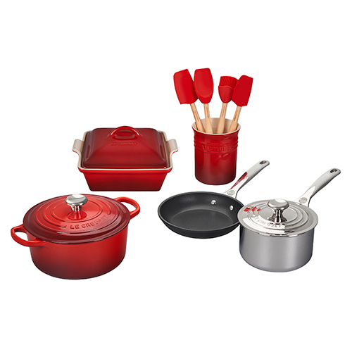 12pc Mixed Material Kitchen & Cookware Set, Cerise