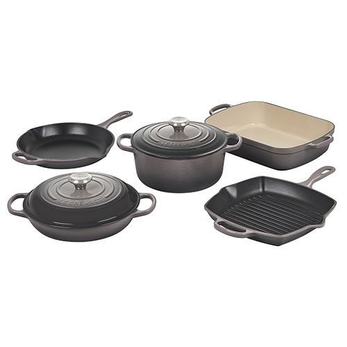 7pc Signature Cast Iron Cookware Set, Oyster