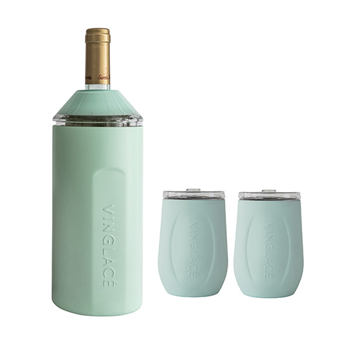 Wine Chiller Gift Set w/ 2 Tumblers, Sea Glass