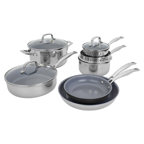 Clad H3 10pc Stainless Steel Ceramic Nonstick Cookware Set