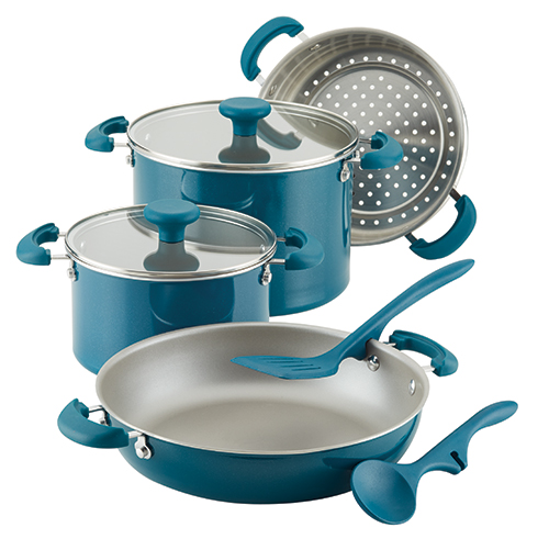 Create Delicious 8pc Enameled Aluminum Stacking Set, Teal Shimmer
