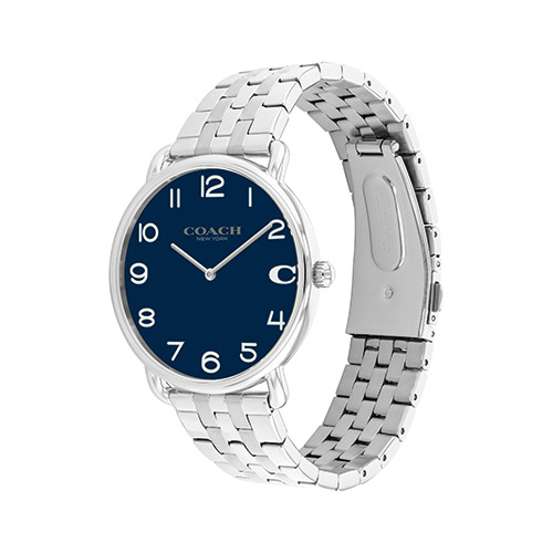 Men's Elliot Silver-Tone Stainless Steel Watch, Navy Dial