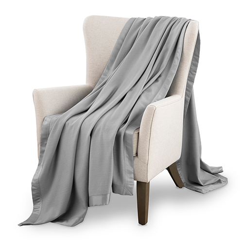 Tencel Oversized Cotton & Satin Trim Throw Blanket, Gray