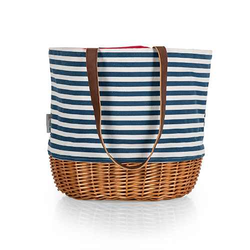 Coronado Canvas & Willow Basket Tote, Blue & White Stripe
