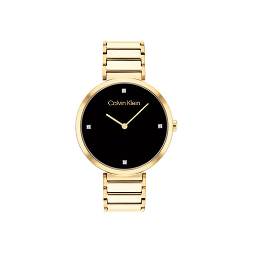 Ladies Minimalist T-Bar Gold-Tone Stainless Steel Watch, Black Dial