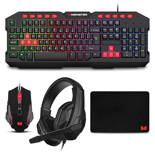 Campaign Gaming Bundle, Black - Keyboard, Mouse, Headset, Mouse Pad